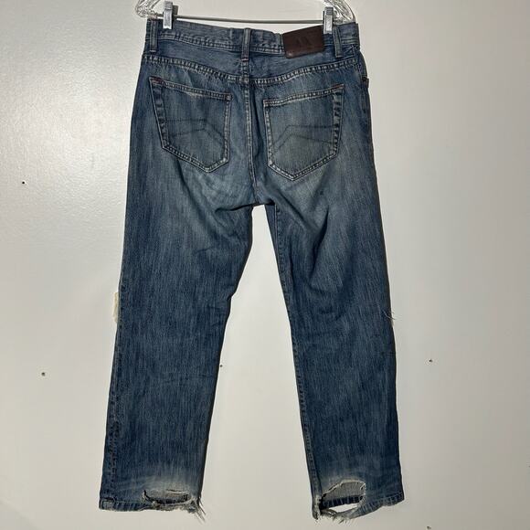 Armani Exchange Distressed Straight Leg 5 Pocket Washed Blue Denim Jeans Mens 31 - Picture 5 of 8